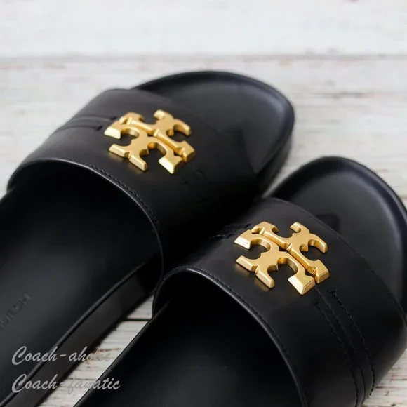 NIB Tory Burch Everly Anatomic Cloud Leather Slide Sandal in Black Size 7 - Picture 4 of 9